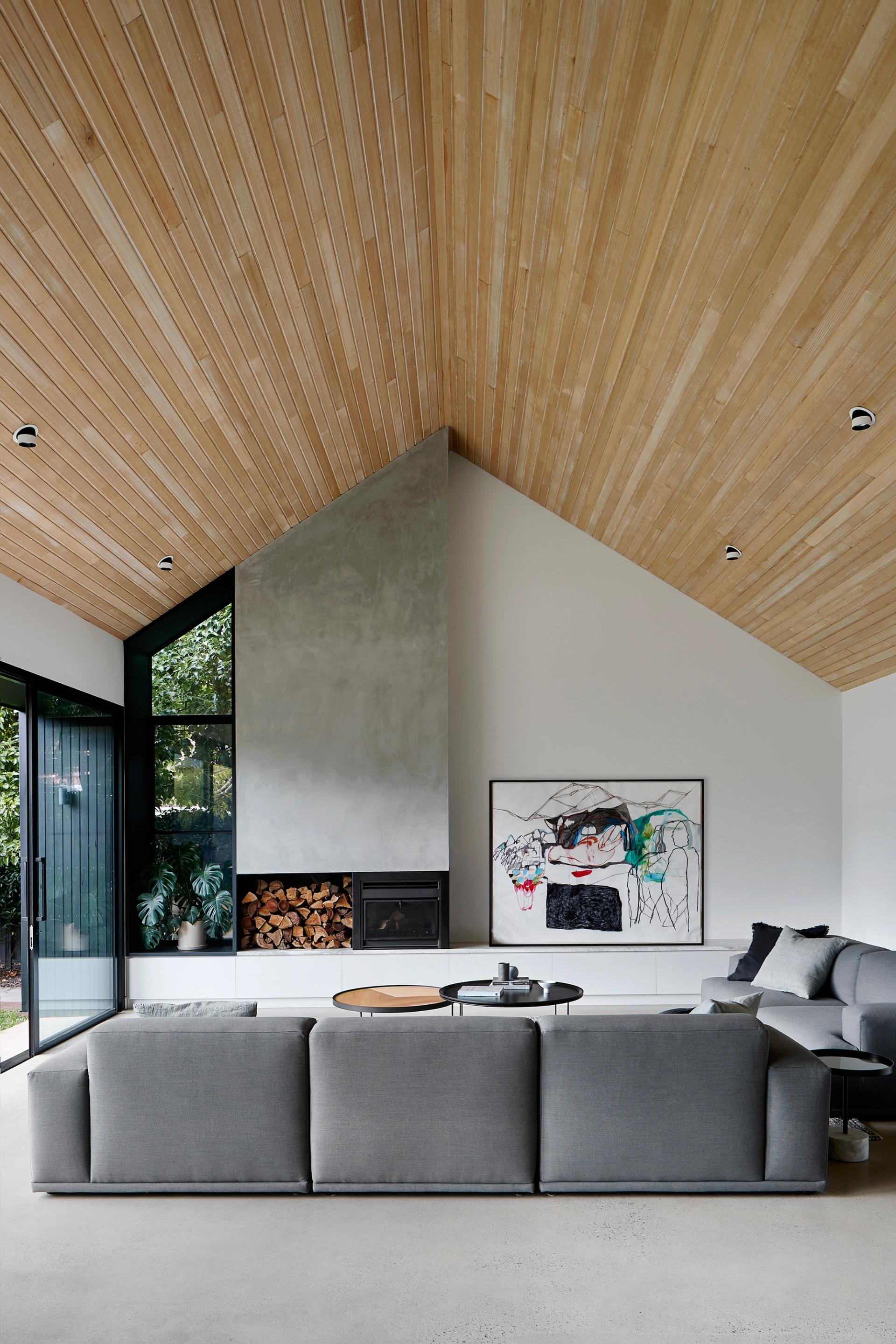 The barn-like pitched roof brings maximum volume to this Ballarat family home renovation.