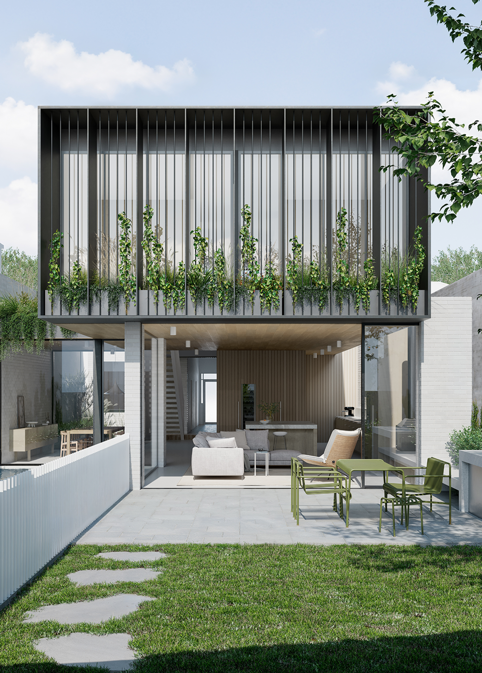 Hovering above the garden and pool, the Floating Frame House is a contemporary and spacious addition to an inner-city home.