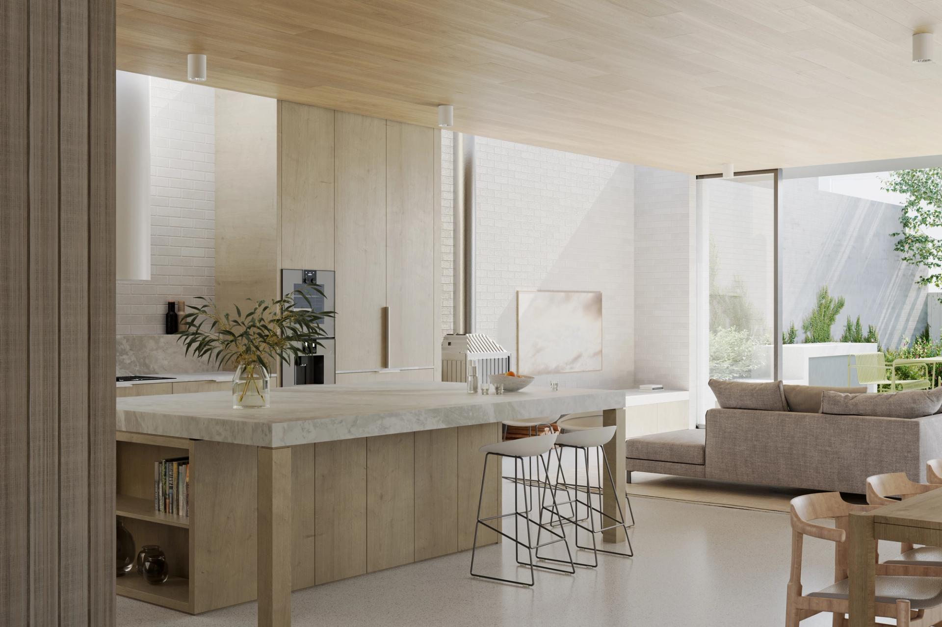 Contemporary, expansive spaces are enhanced by carefully considered material palettes.