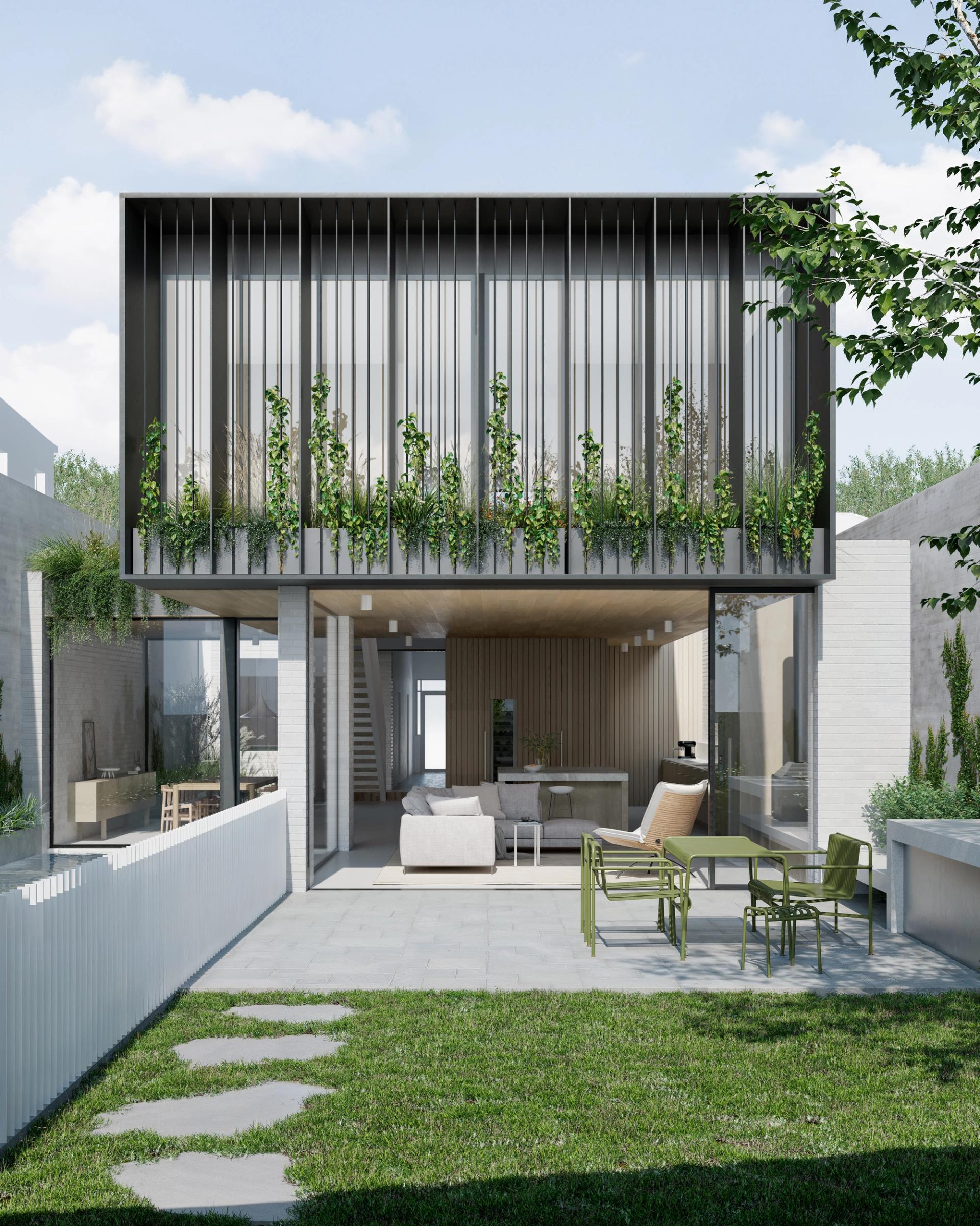 Hovering above the garden and pool, the Floating Frame House is a contemporary and spacious addition to an inner-city home.