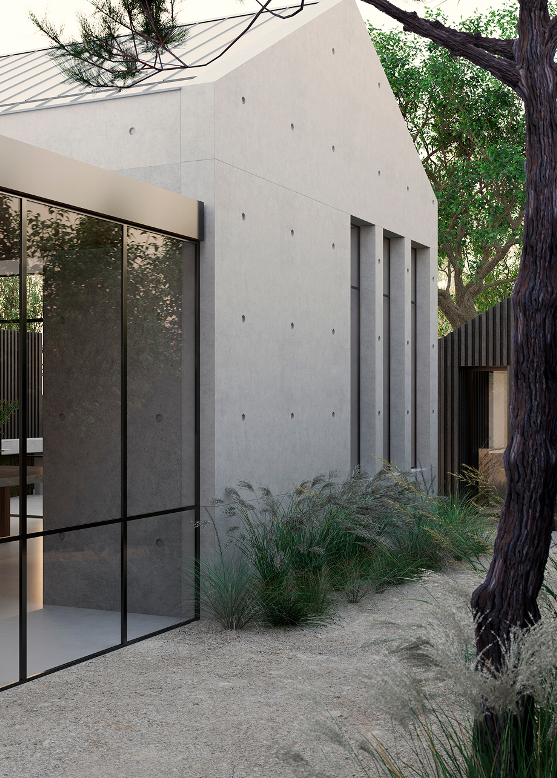The extension’s strikingly minimalist off-form concrete expression reflects both Californian and Japanese influences.