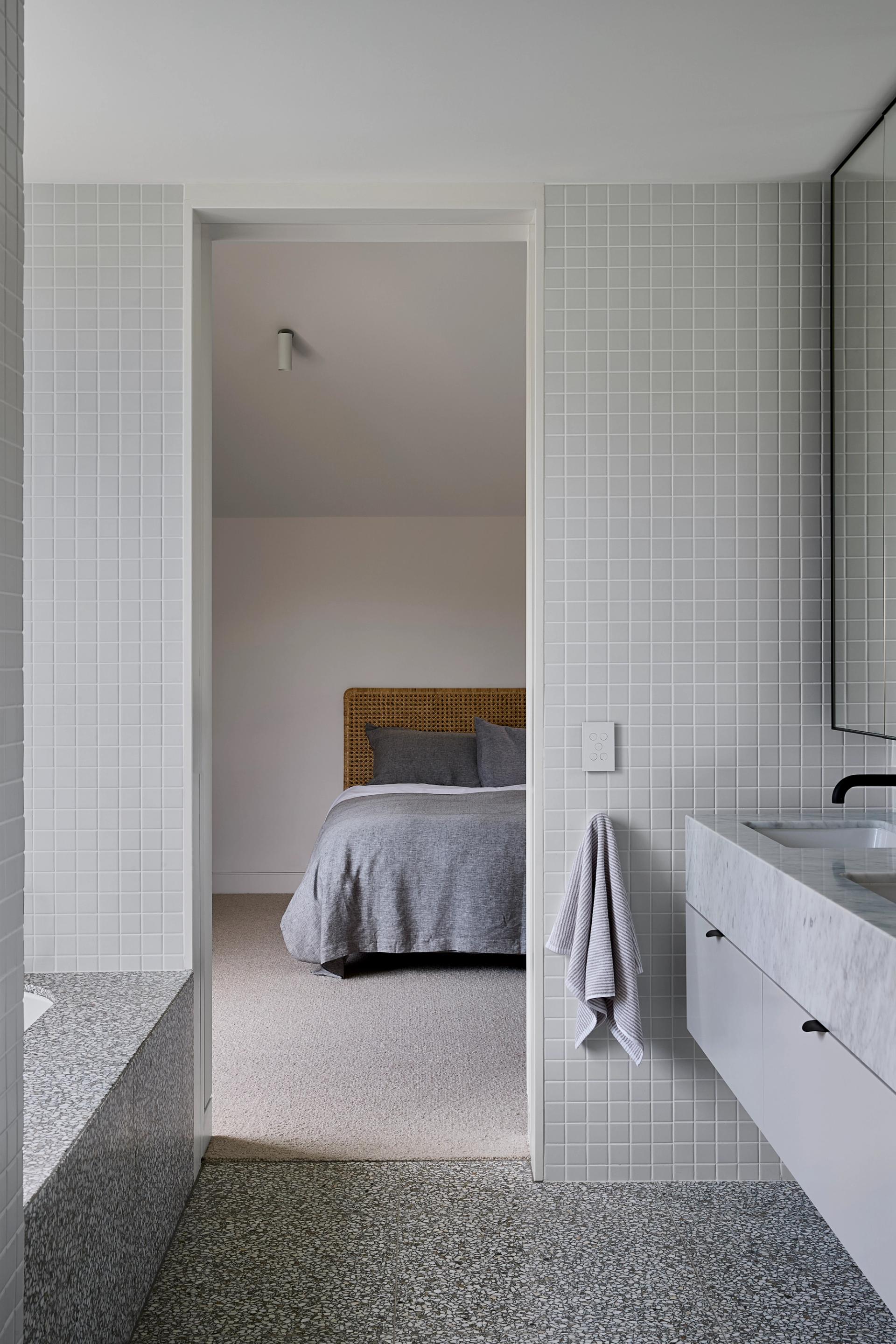 The Jack and Jill bathroom connects the upstairs bedrooms.