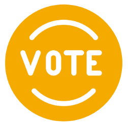 bright yellow circle with the word VOTE