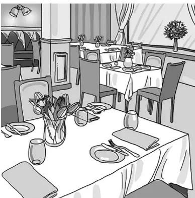 Opcja B: zdjęcie eleganckiej restauracji — nakryty stół, kwiaty, świece, zastawa.