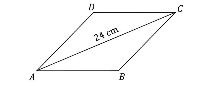 Romb ABCD z zaznaczoną przekątną AC o długości 24 cm