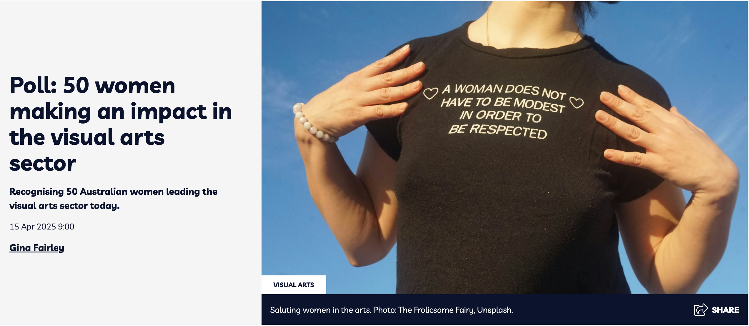 Amanda Love, independent Australian art advisor, featured in ArtsHub’s “50 Women Making an Impact.”