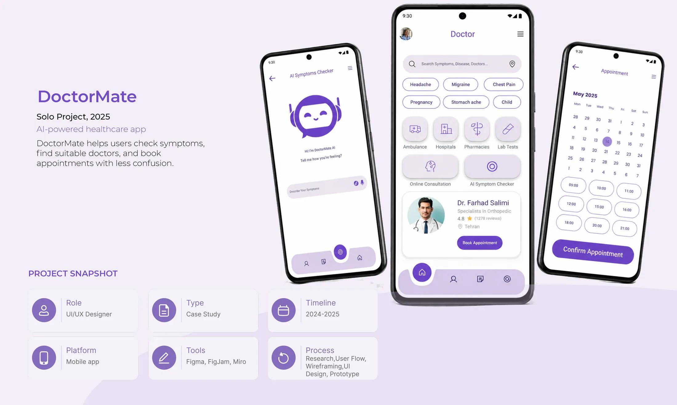 DoctorMate healthcare mobile app interfaces
