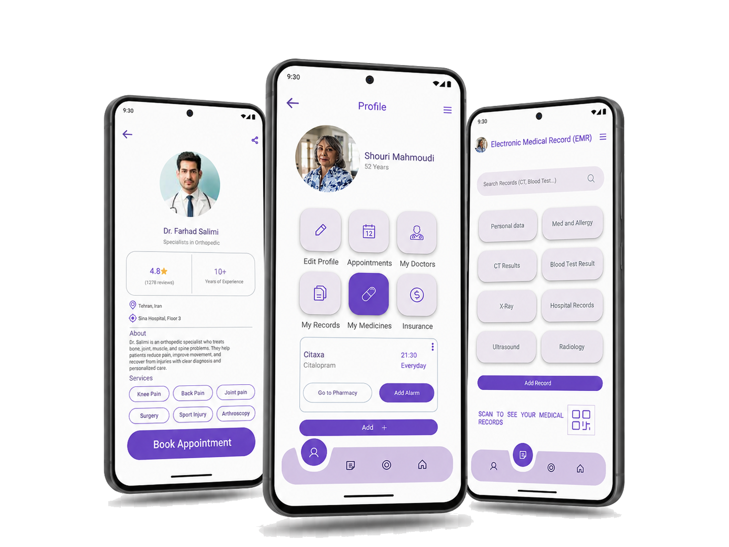 DoctorMate healthcare mobile app interfaces