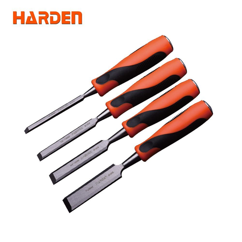 4Pcs Orange black handle wood chisel set (6,13,19,25)