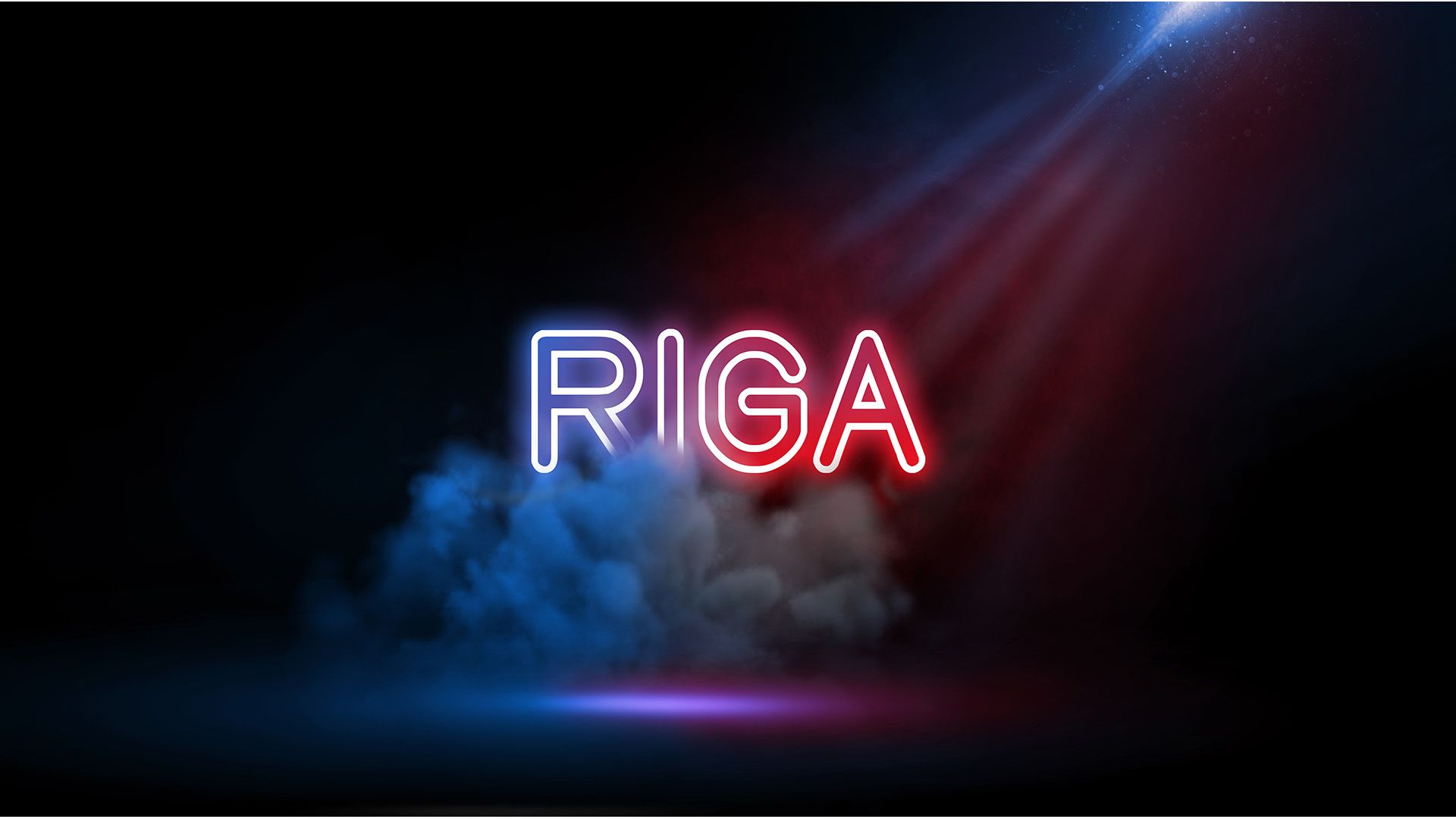 RIGA Leuchtschrift und Nebel.