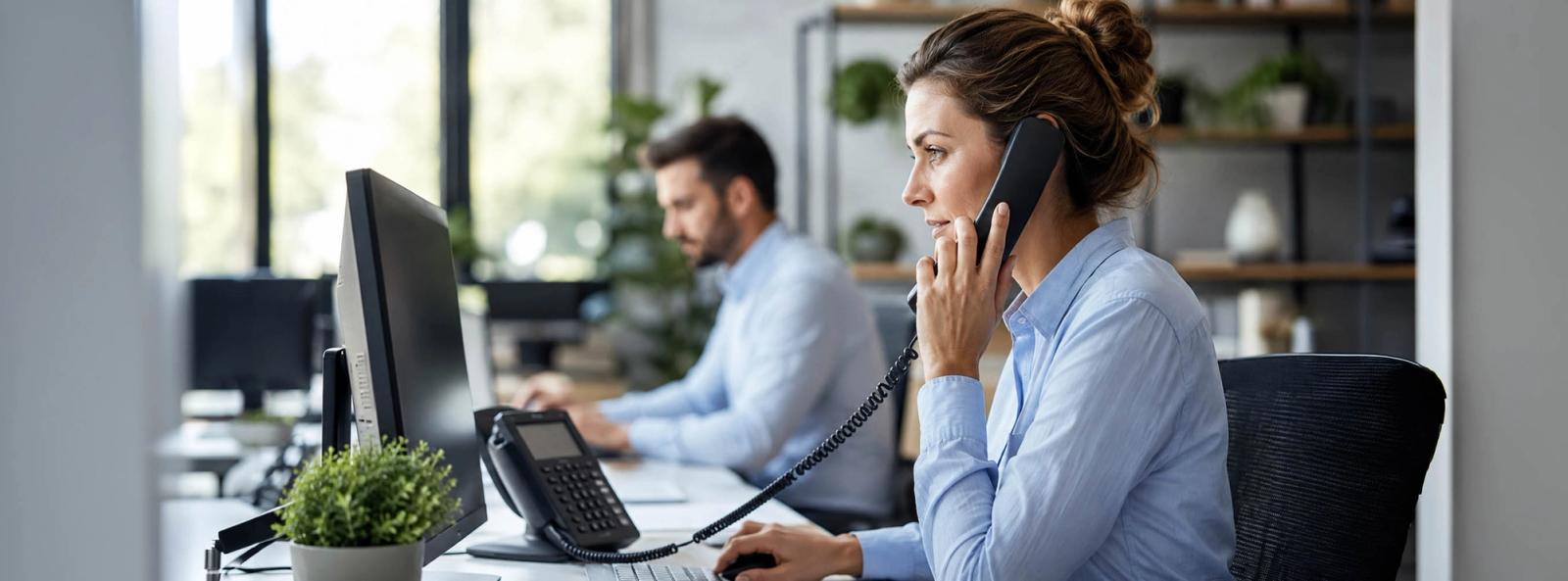 Employees using VoIP system