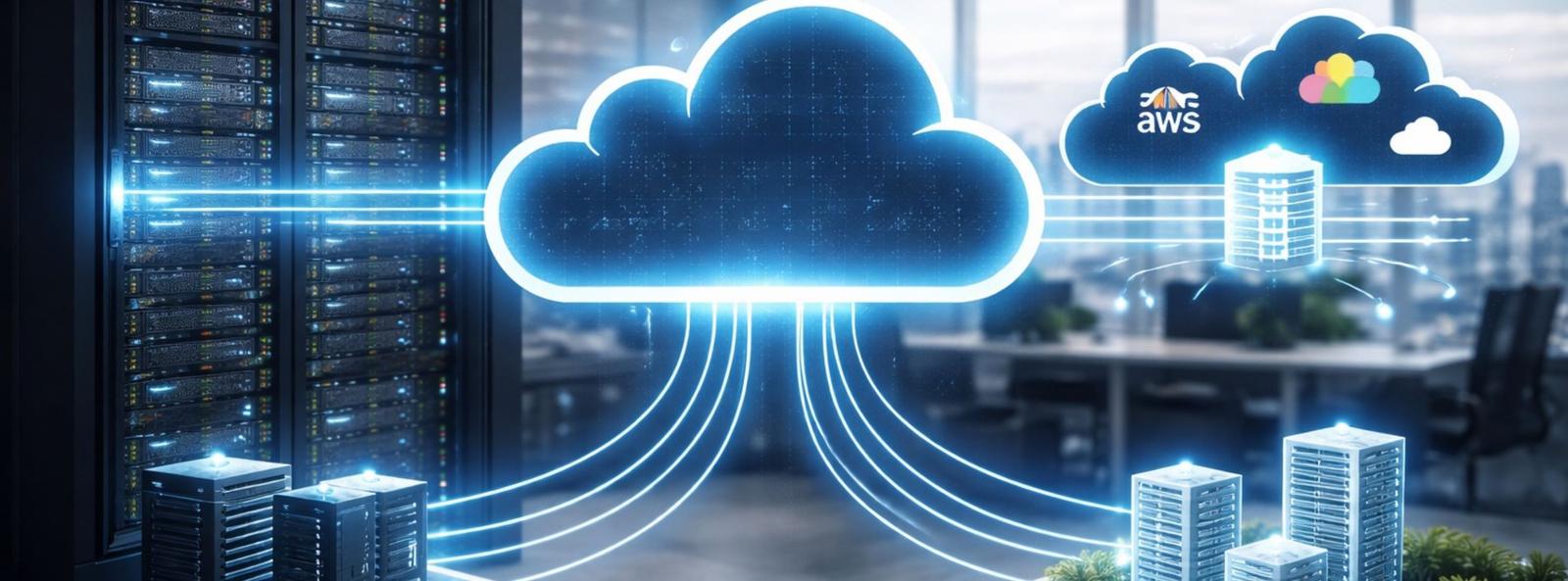 Hybrid cloud setup connecting on-premise servers with cloud infrastructure