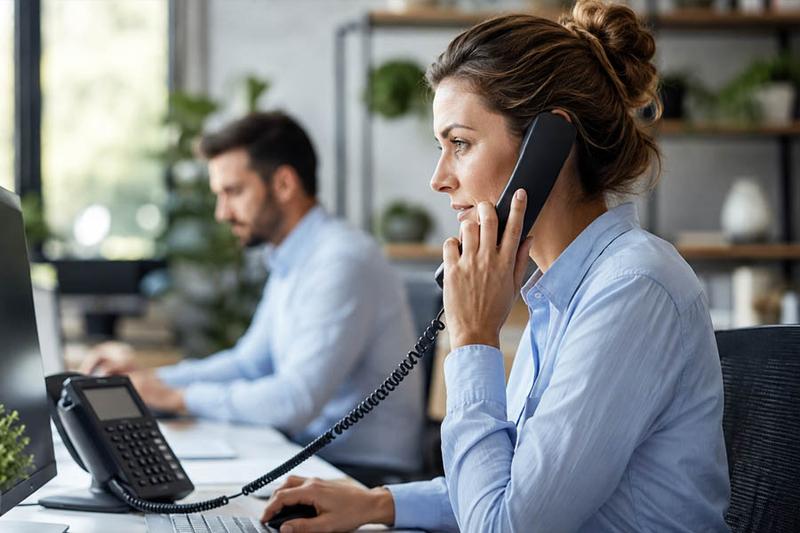 Employees using VoIP system