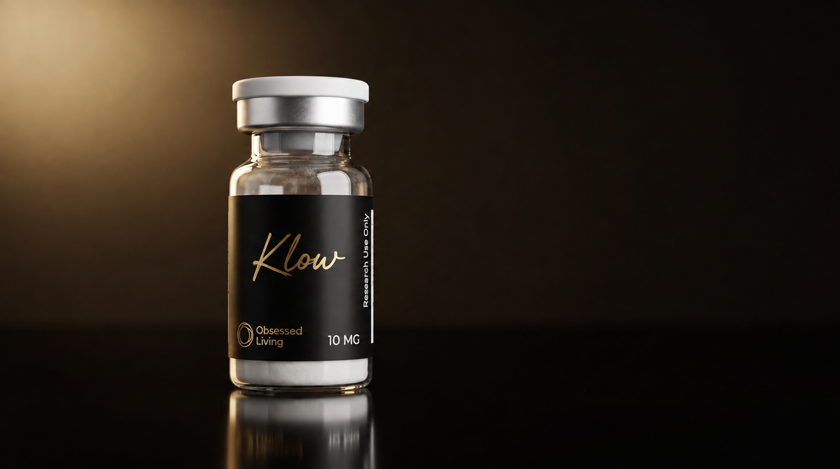 Klow Blend (GHK-Cu + BPC-157 + TB-500 + KPV) research vial, Obsessed Living, research use only