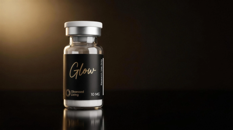 Glow Blend (GHK-Cu + BPC-157 + TB-500) research vial, Obsessed Living, research use only