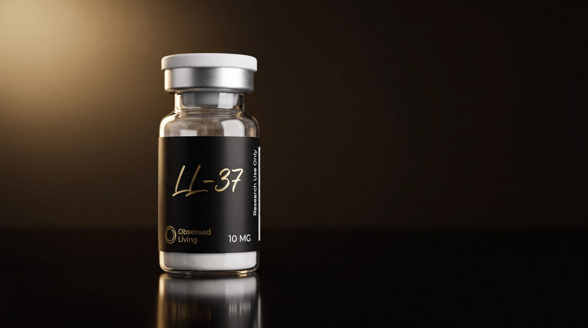 LL-37 research peptide vial, Obsessed Living, research use only