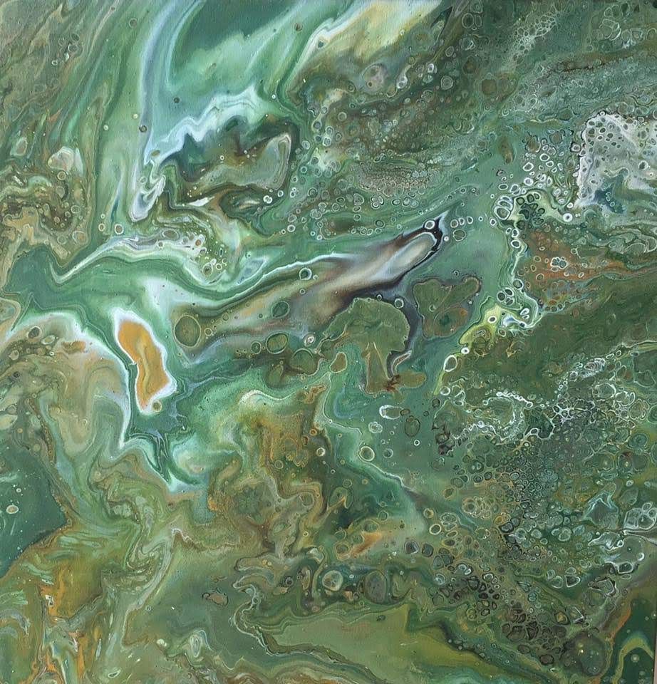 Acrylic pouring groen