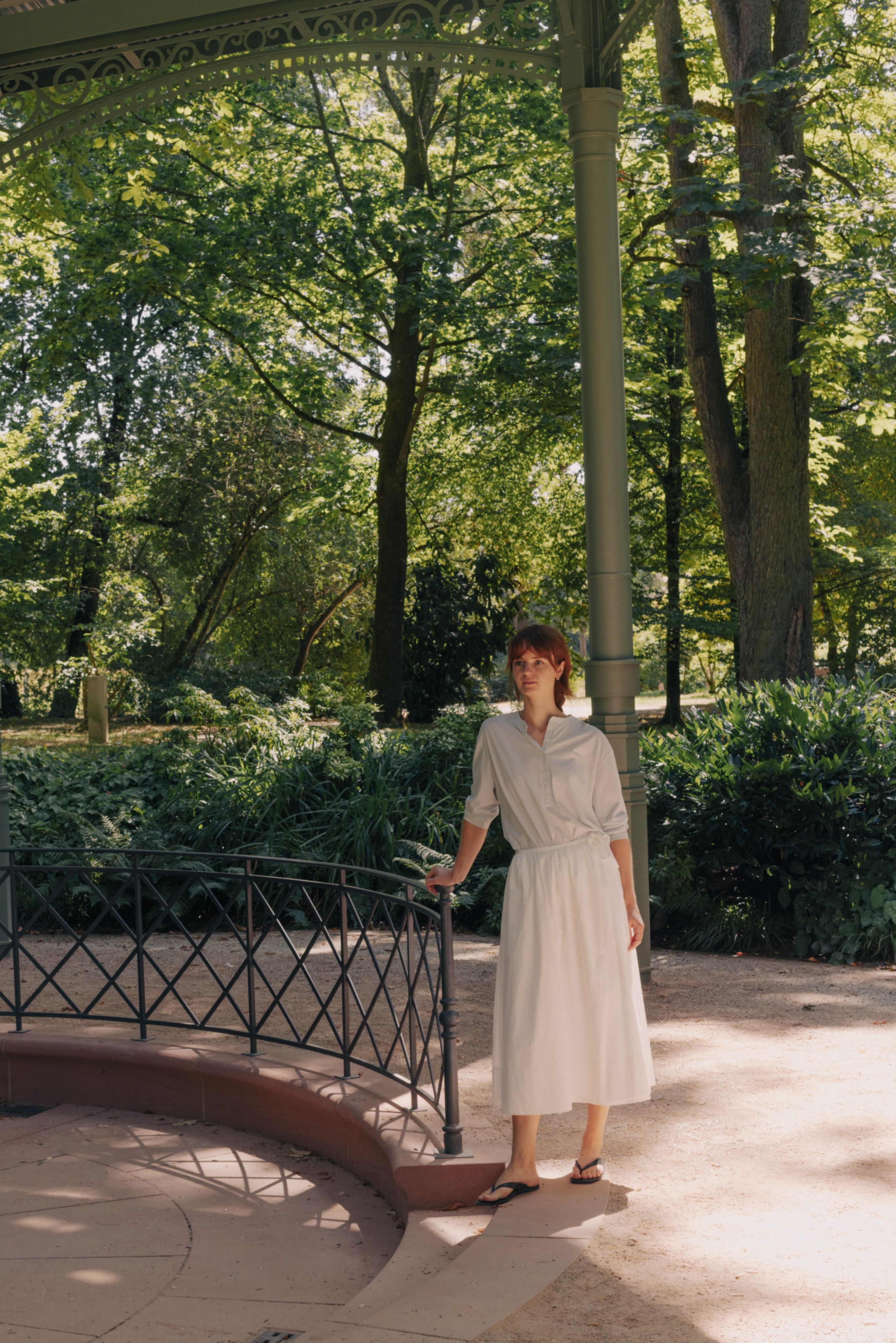 ABOVE, S-T-H Villa Henley worn with Wrap Skirt