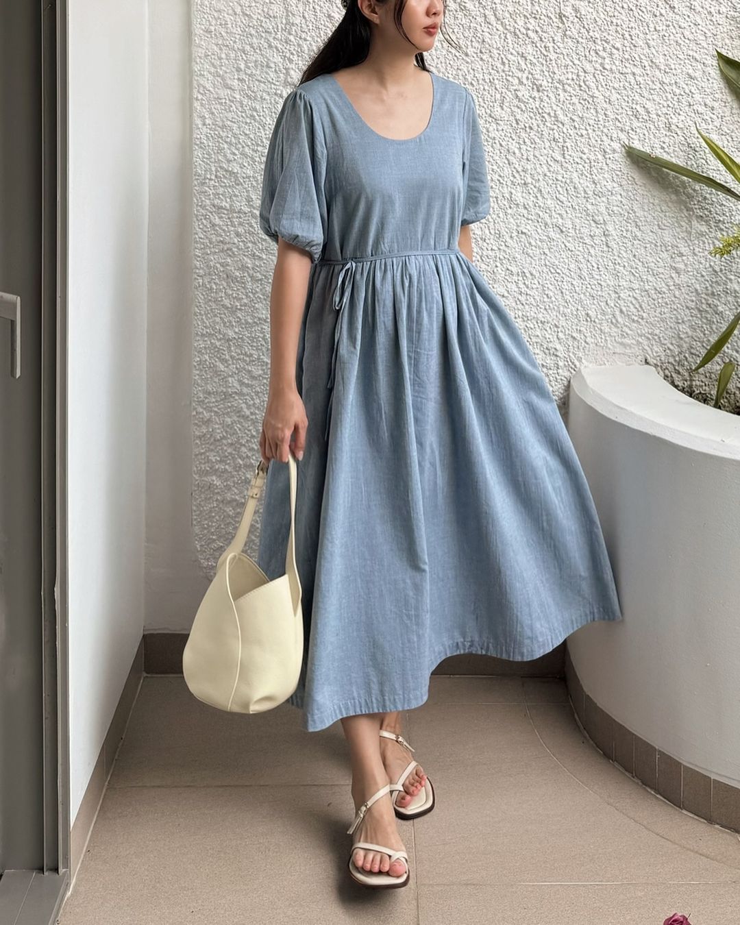 Sundae Dress | Puffed Sleeve Midi Dress | 100% Organic Cotton