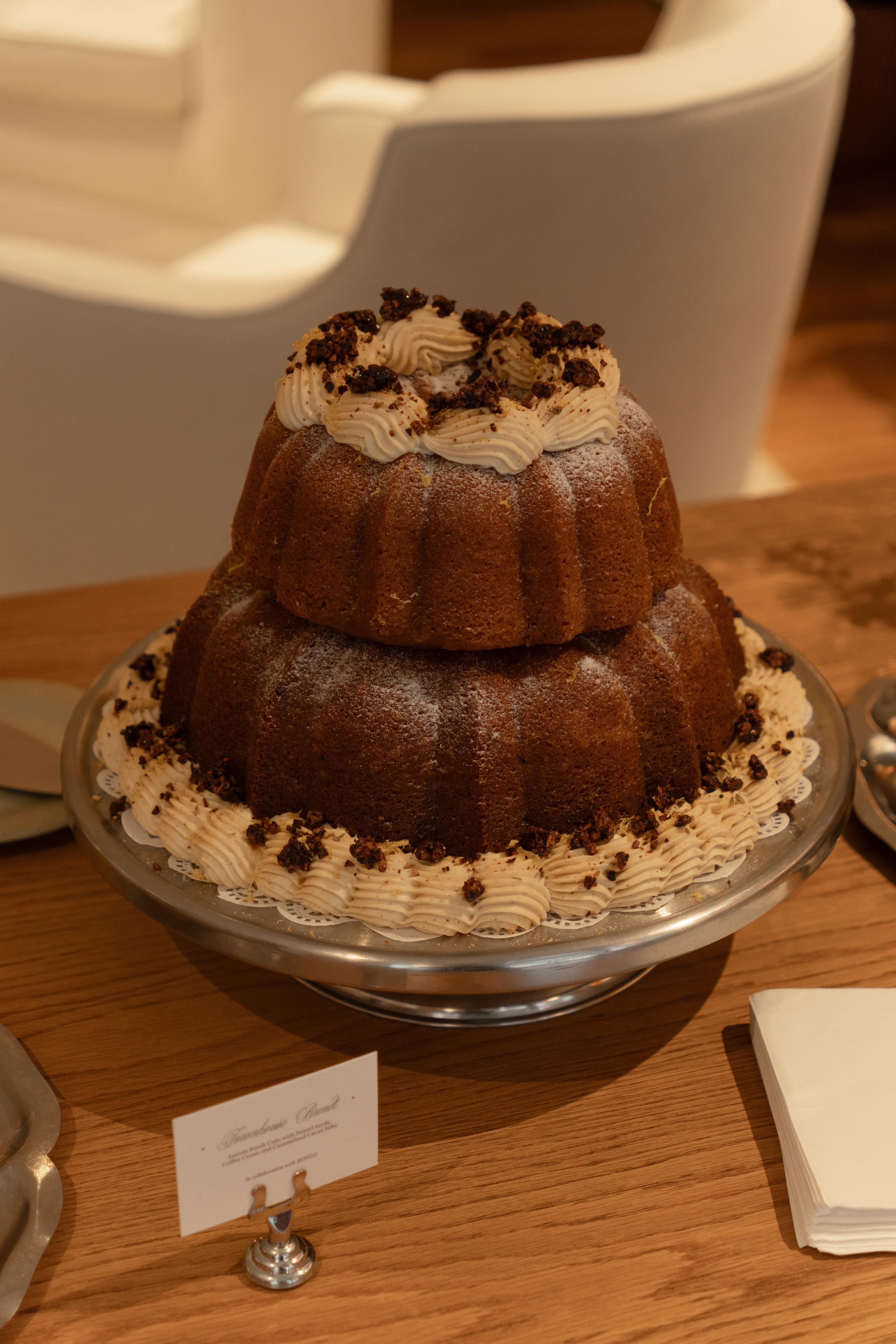 ABOVE, Townhouse lemon bundt with coffee cream and caramelised cacao nibs
