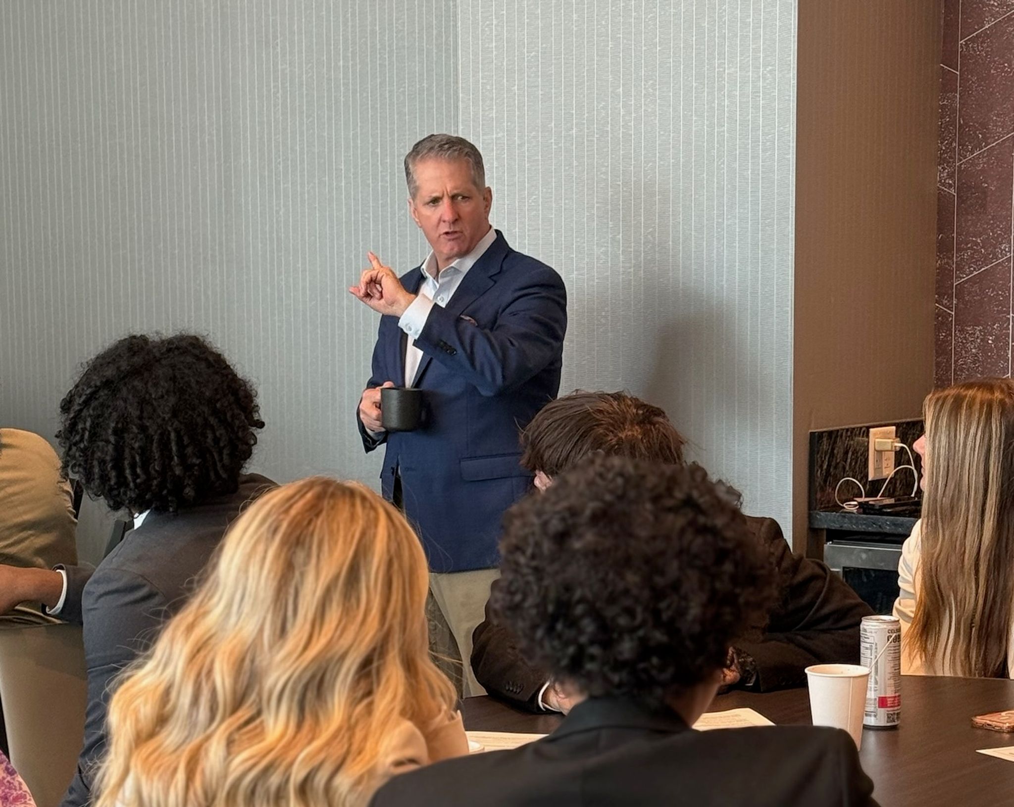 Jamie Price talks to students