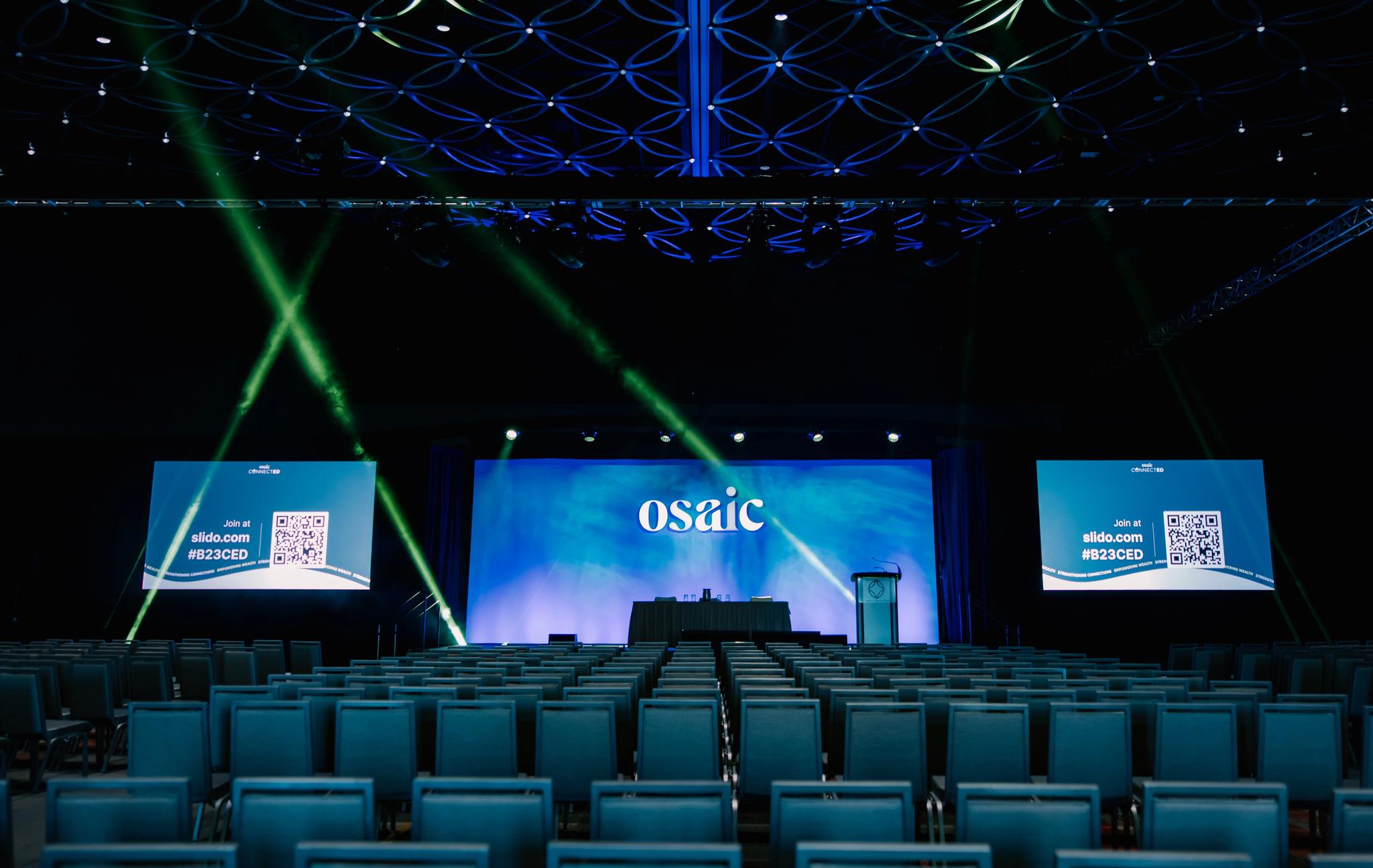 Chairs wait for an audience at Osaic's ConnectED Conference