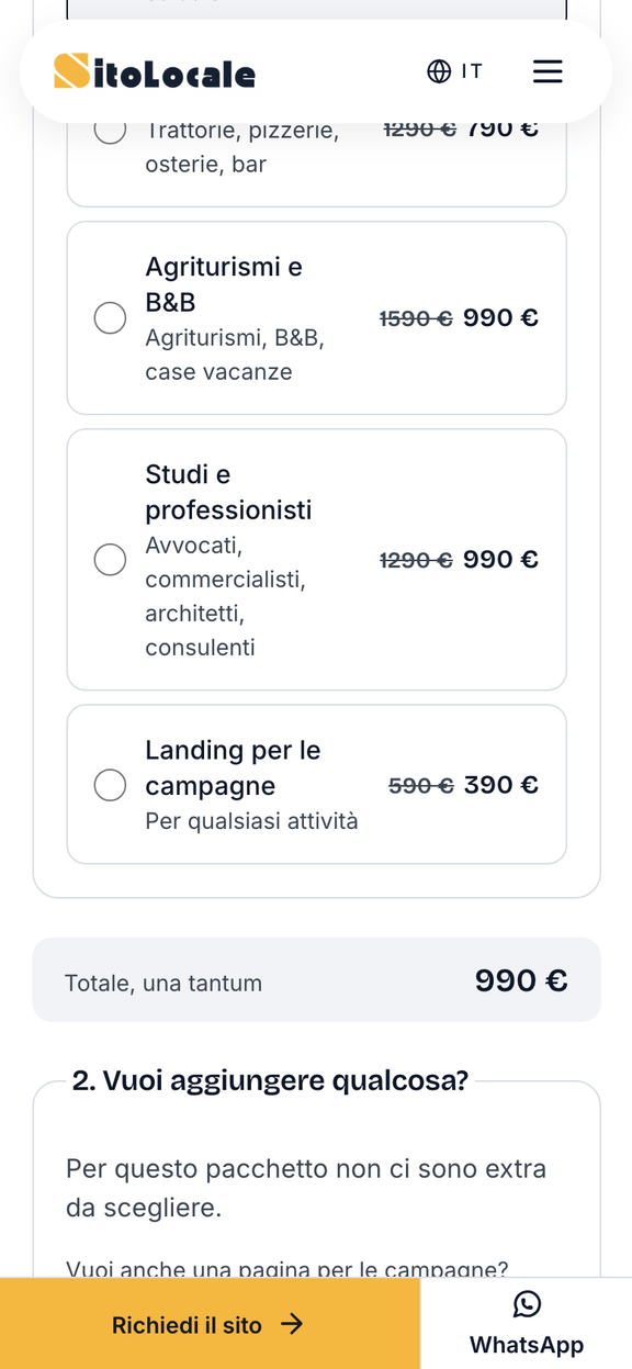 Il calcolatore del preventivo di Sitolocale sul telefono