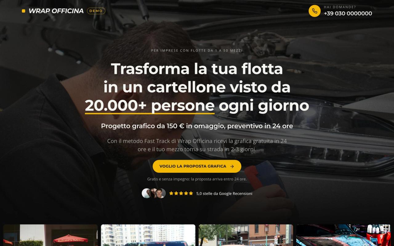 Wrap Officina: la home del sito su computer