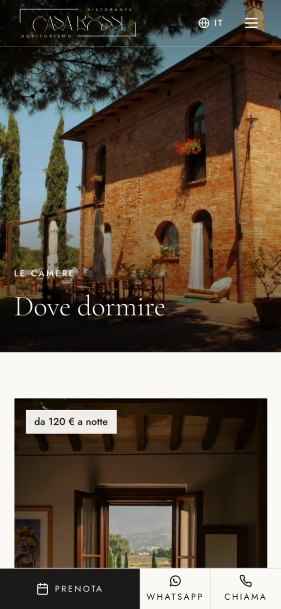 Pagina Camere della demo agriturismo dal telefono
