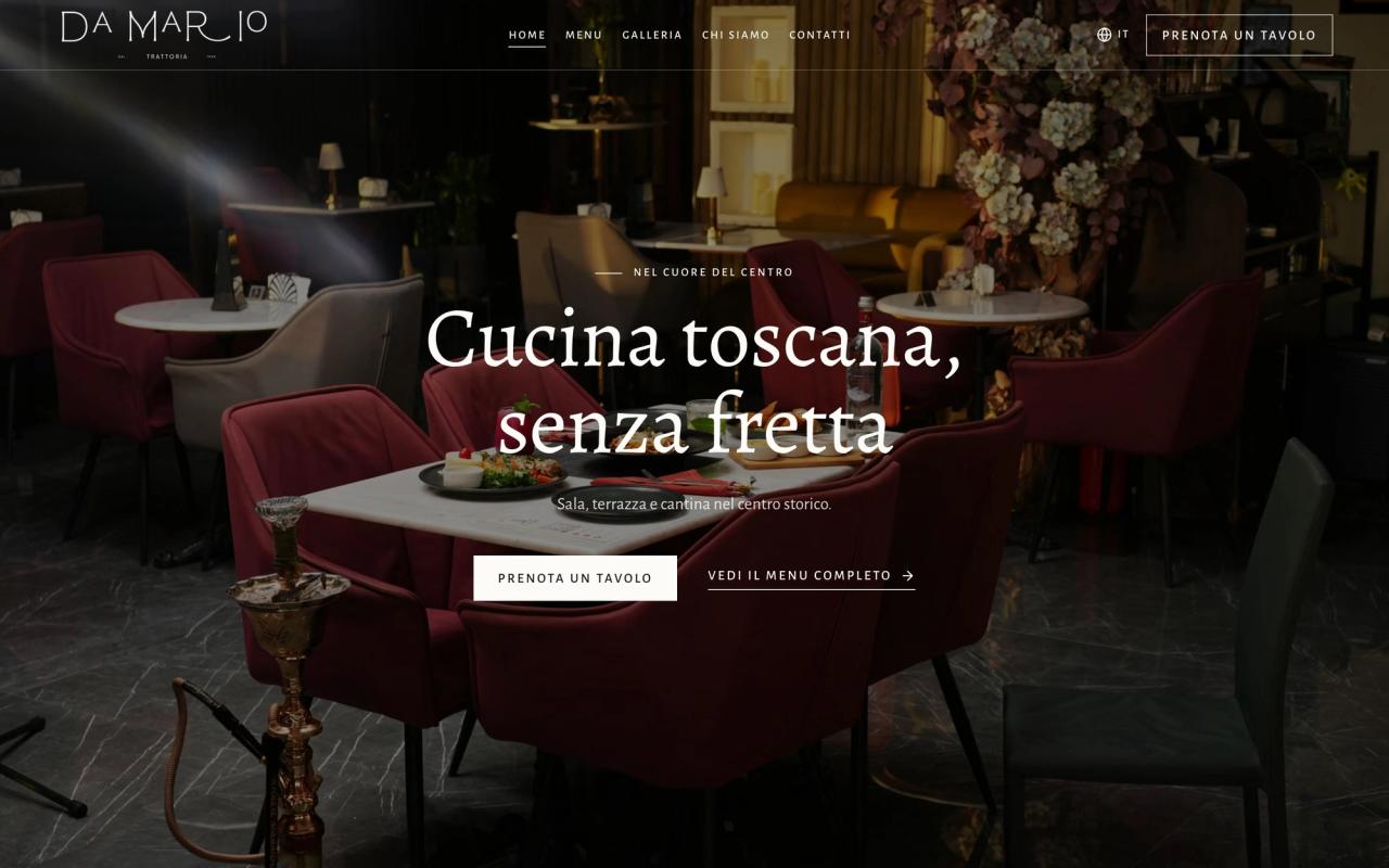 Trattoria da Mario: la home del sito su computer