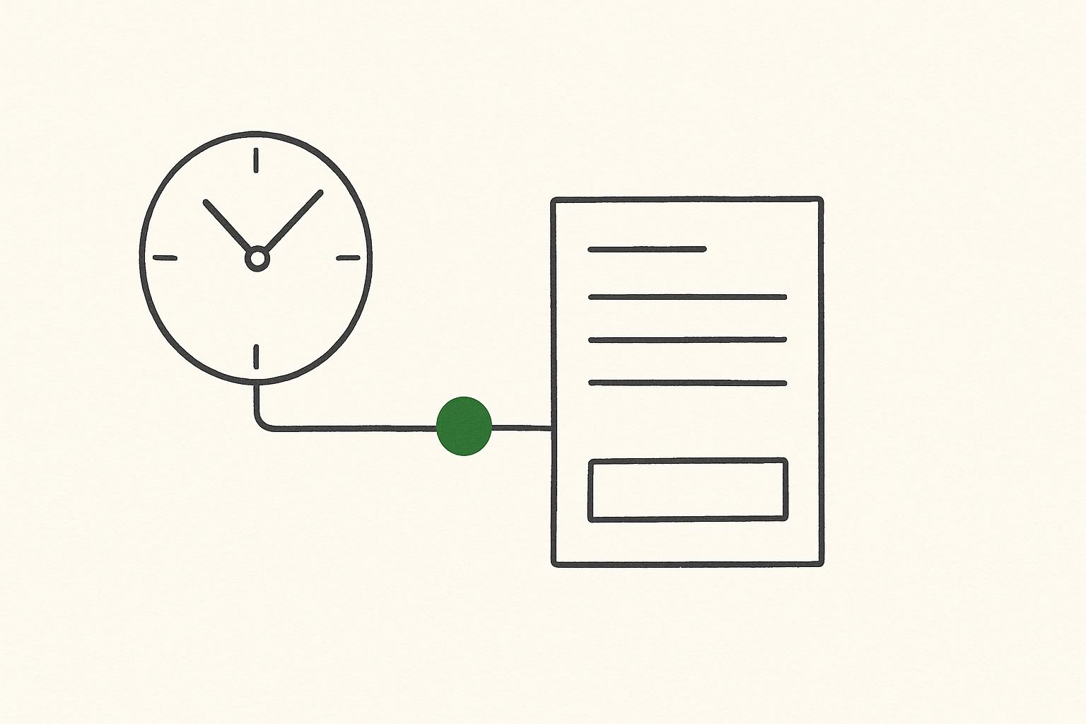 Line illustration of a timer connected through automation to a blank invoice document