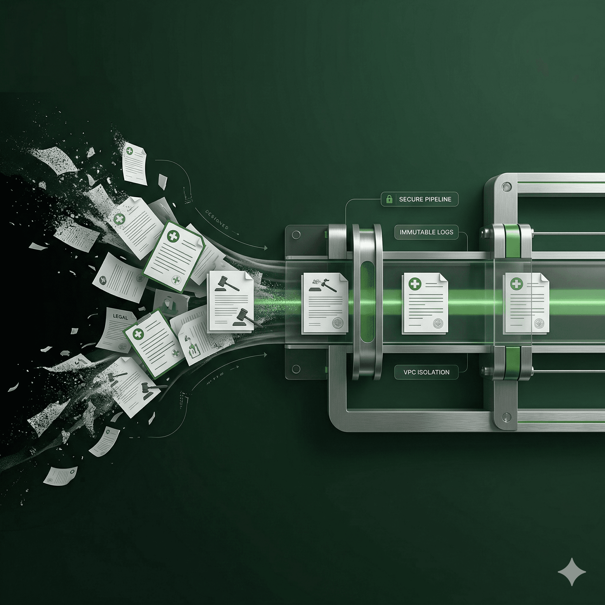 Abstract line illustration representing Secure AI Workflow Automation for Legal & Healthcare | Chronexa