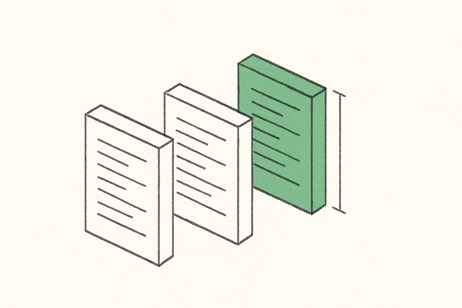 Line illustration of three differently sized quote cards being compared
