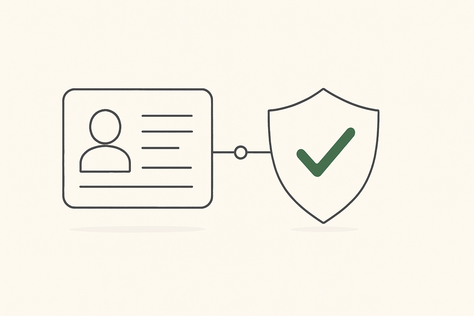 Line illustration of an identity document verified through a shield-marked node