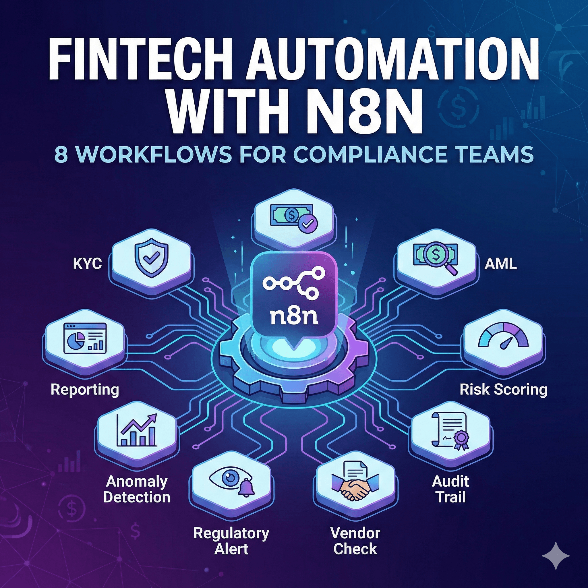 Abstract line illustration representing Fintech Automation with n8n: 8 Workflows for Compliance Teams