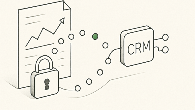 Line illustration of a report unlocking and flowing data into a connected CRM node