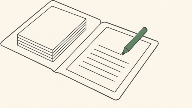 Line illustration of a folder of documents and an empty form with an unfinished line between them