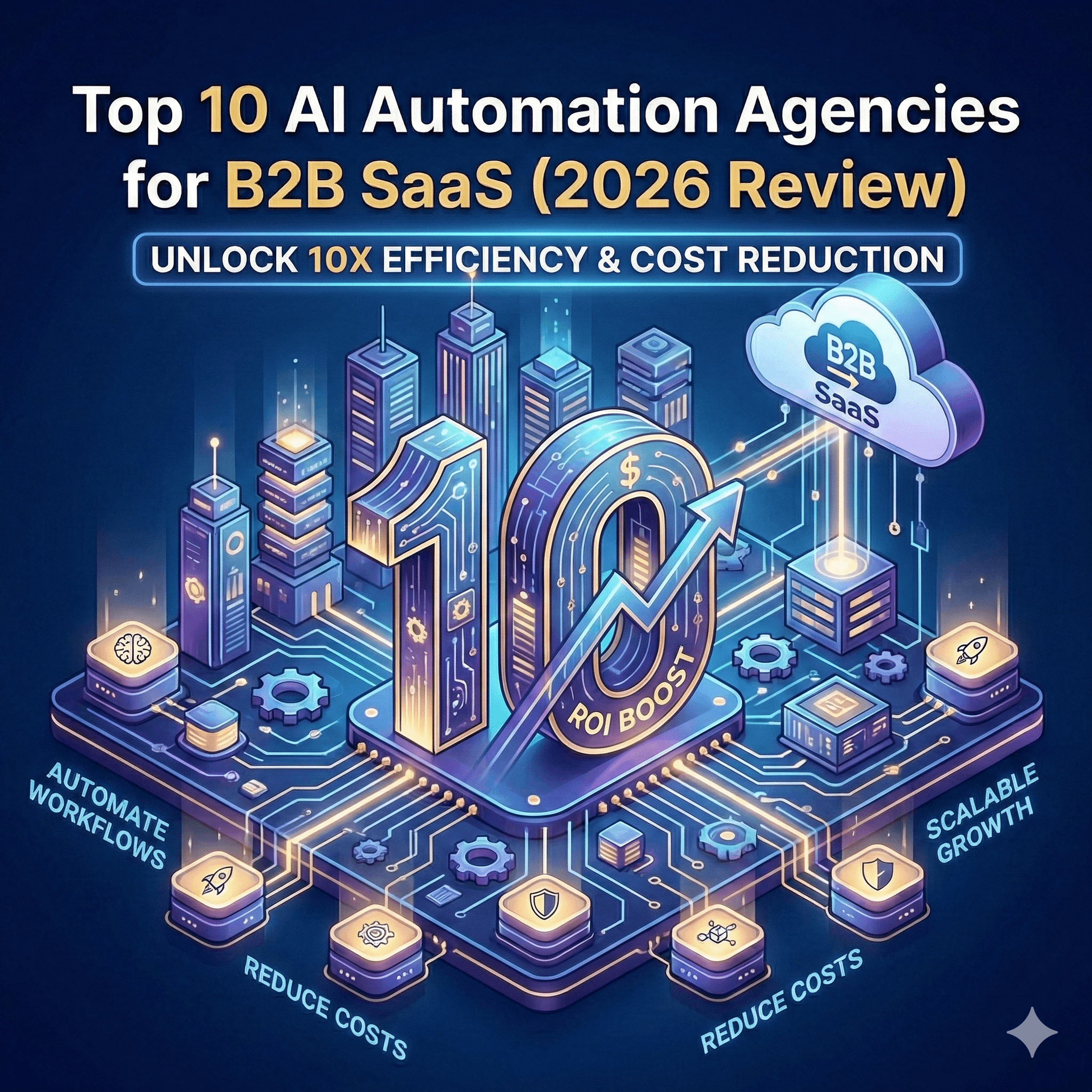 Abstract line illustration representing Top 10 AI Automation Agencies for B2B SaaS (2026 Review & Rankings)