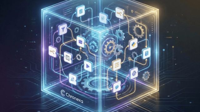 Abstract line illustration representing The "Glass Box" Agency: Why Chronexa is Built on n8n (and Why You Should Care)