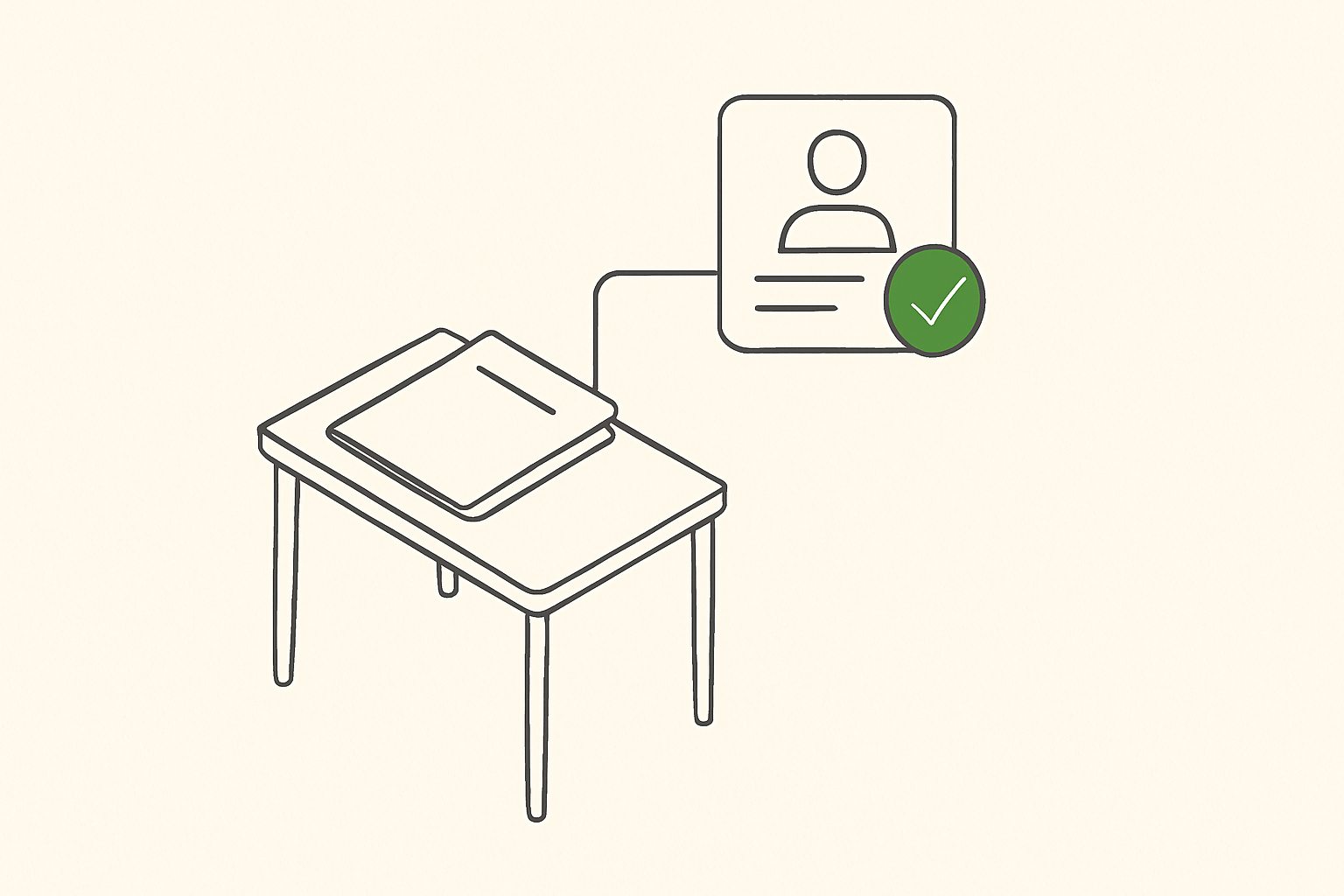 Line illustration of a solo advisor desk connecting one client folder to a single CRM card
