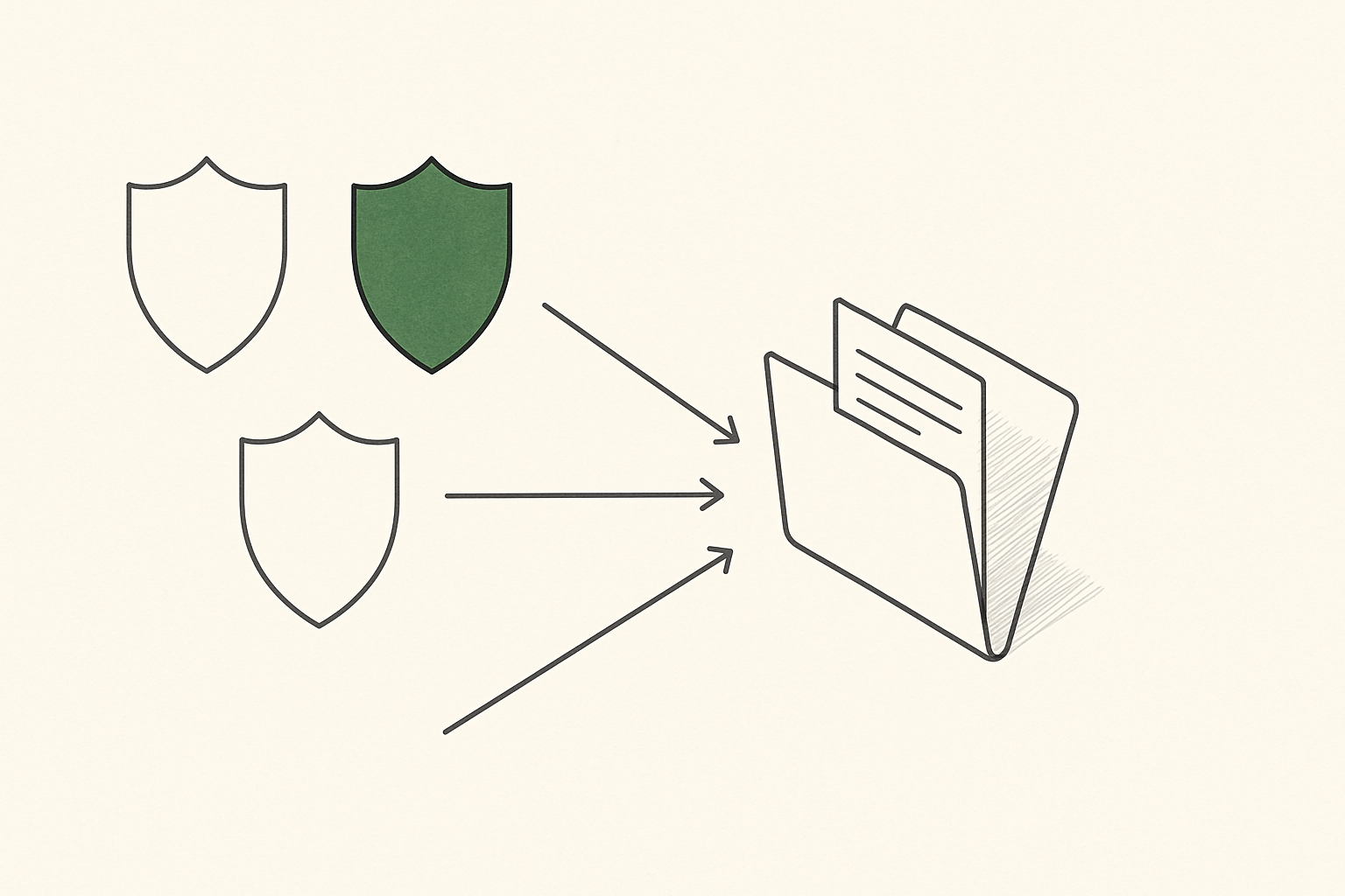 Line illustration of three regulator shields consolidating into one onboarding folder