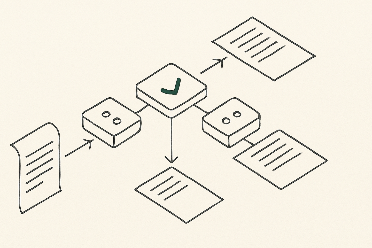 Abstract line illustration representing AI Agents for Business: Which Four Jobs Actually Work?