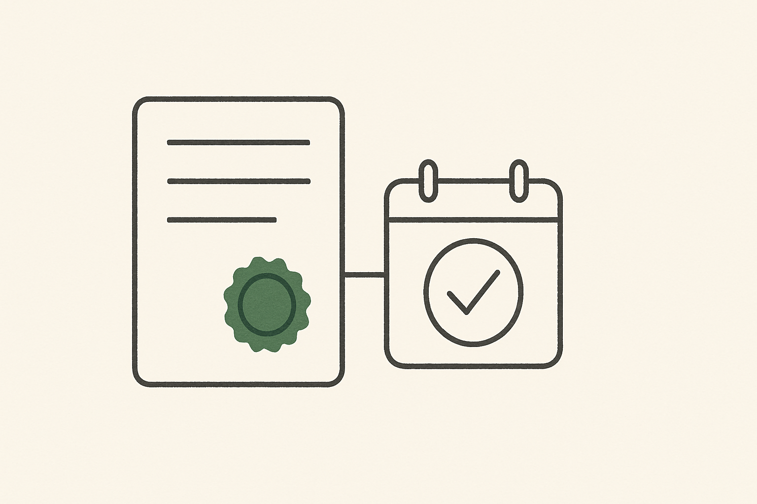 Line illustration of a regulatory form linked to a calendar filing-deadline node