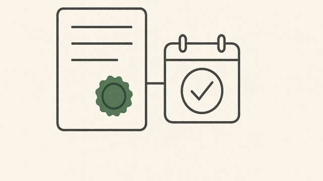 Line illustration of a regulatory form linked to a calendar filing-deadline node
