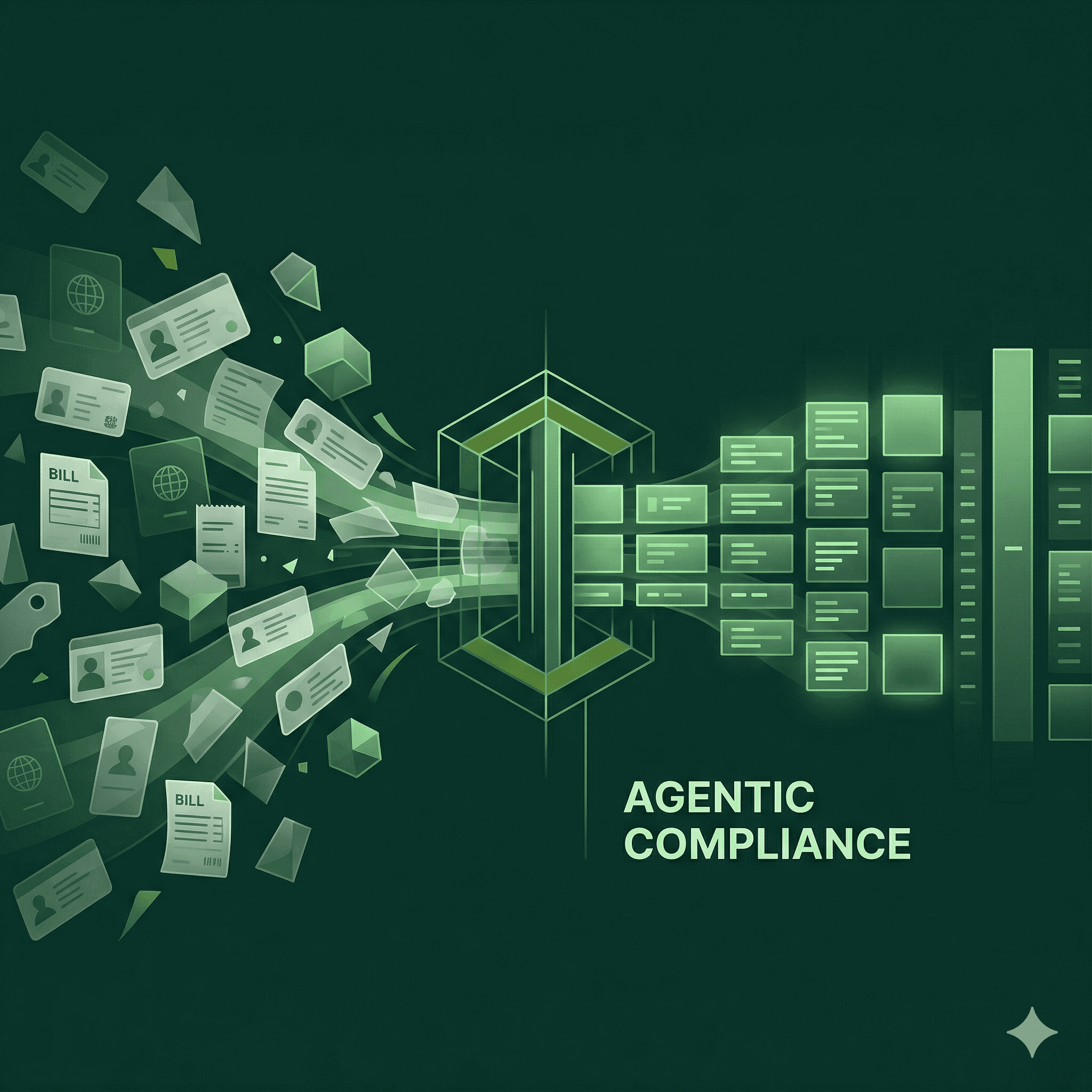 Abstract line illustration representing Reducing KYC & Compliance Processing Costs by 80% with Agentic AI