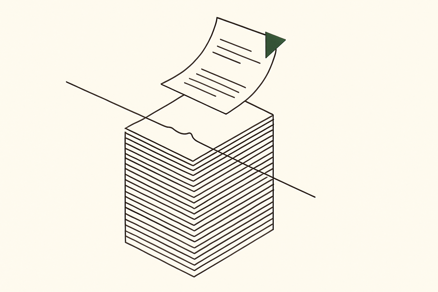 Line illustration of a filing stack being monitored with one page flagged for review