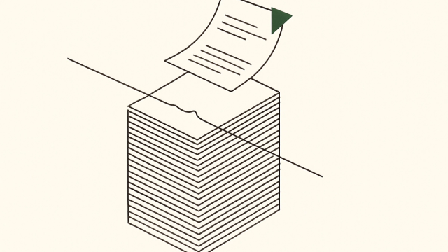 Line illustration of a filing stack being monitored with one page flagged for review