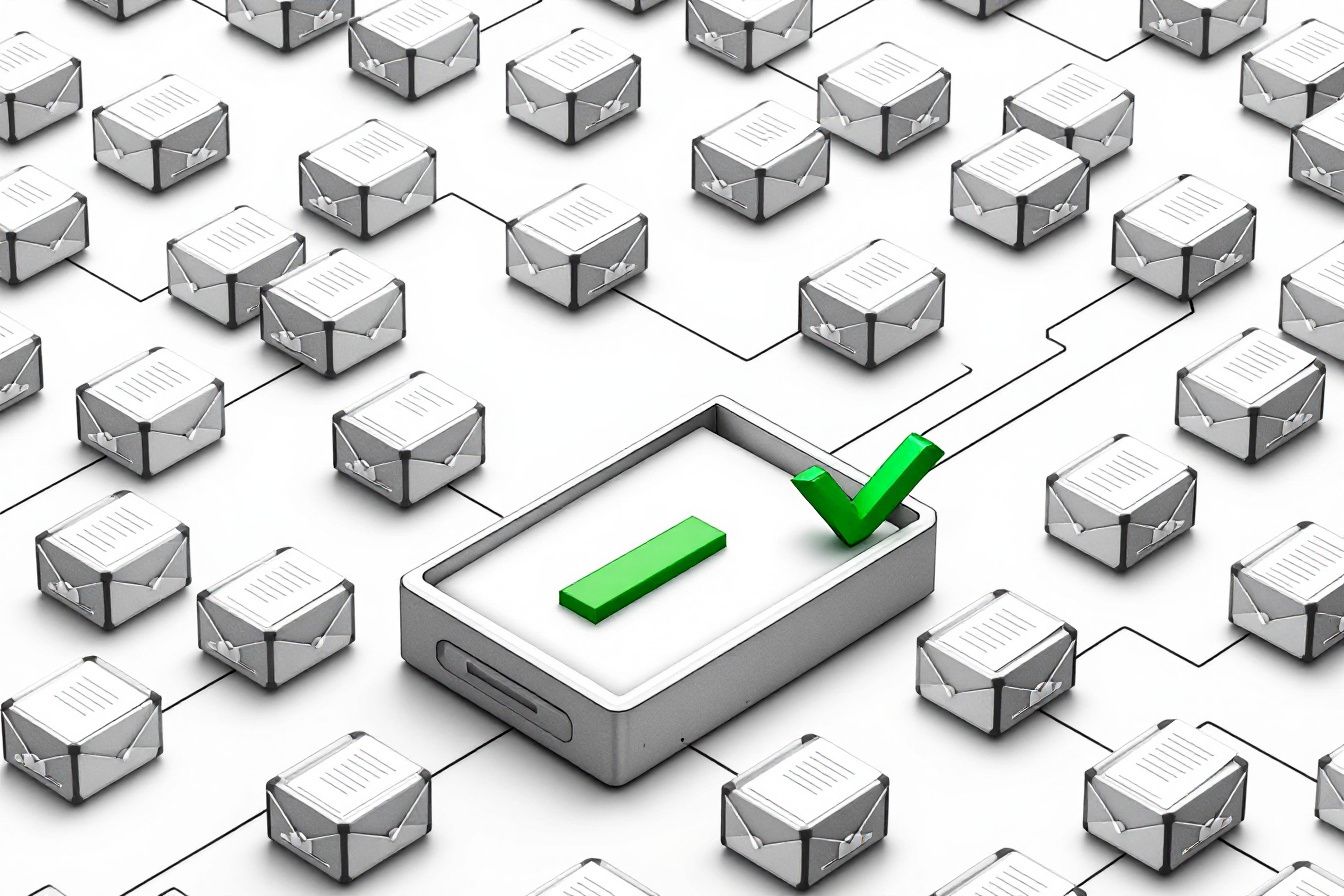 Line illustration of documents flowing from mailboxes into an organised tray through automated collection nodes