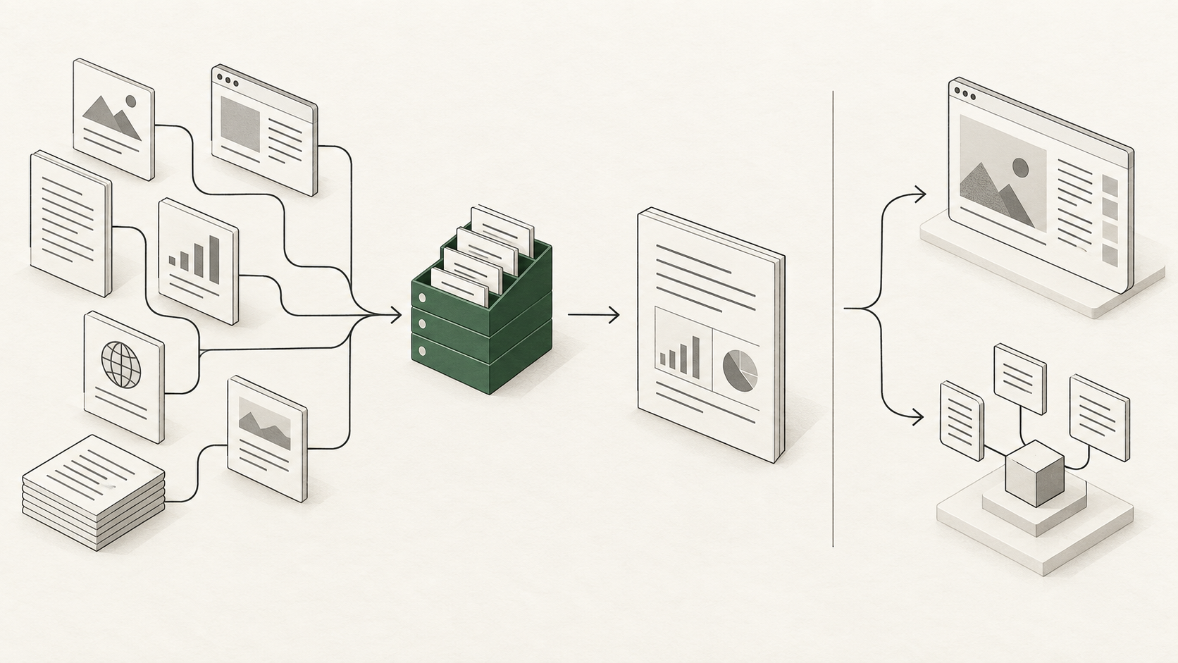 Abstract line illustration representing AI Market Research Tool: Should You Buy or Build?