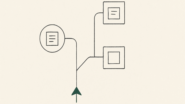 Line illustration of a decision fork between fixed workflow nodes and a reasoning node